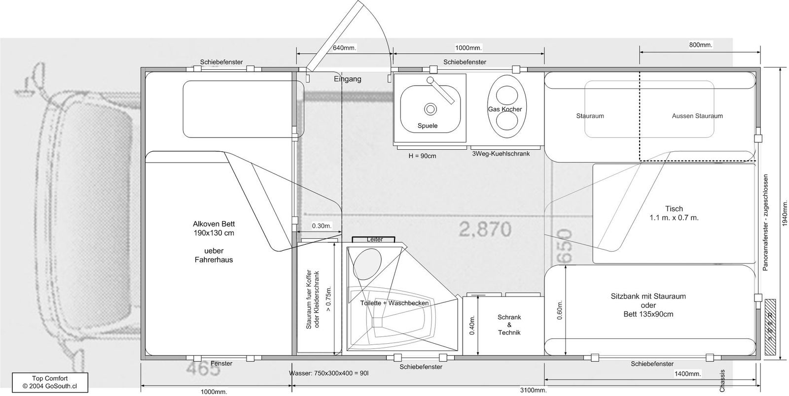 Floor plan of the camper body