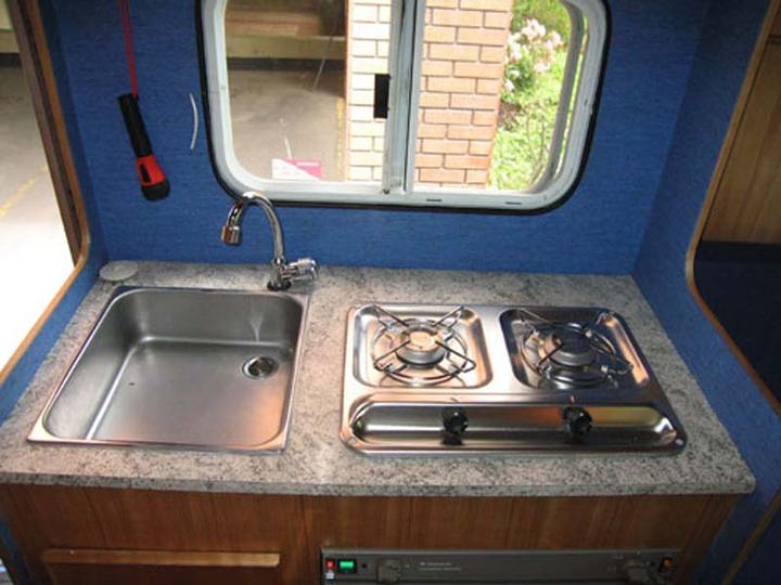 Sink and two-burner gas stove