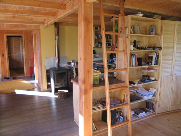 Bookshelves and stove
