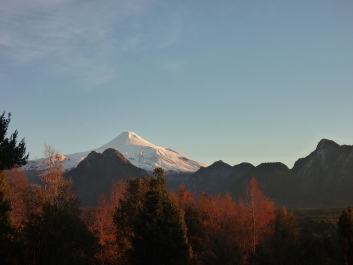 Villarrica behind autumn trees