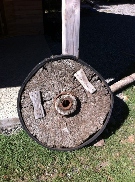 An old cart wheel