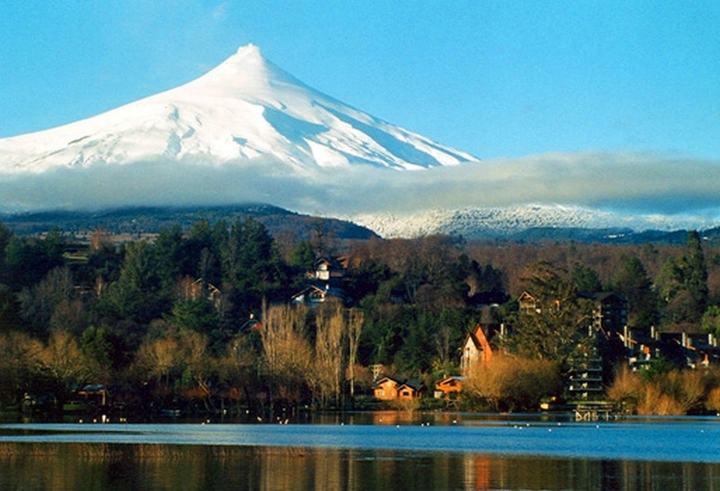 Pucón with the volcano behind